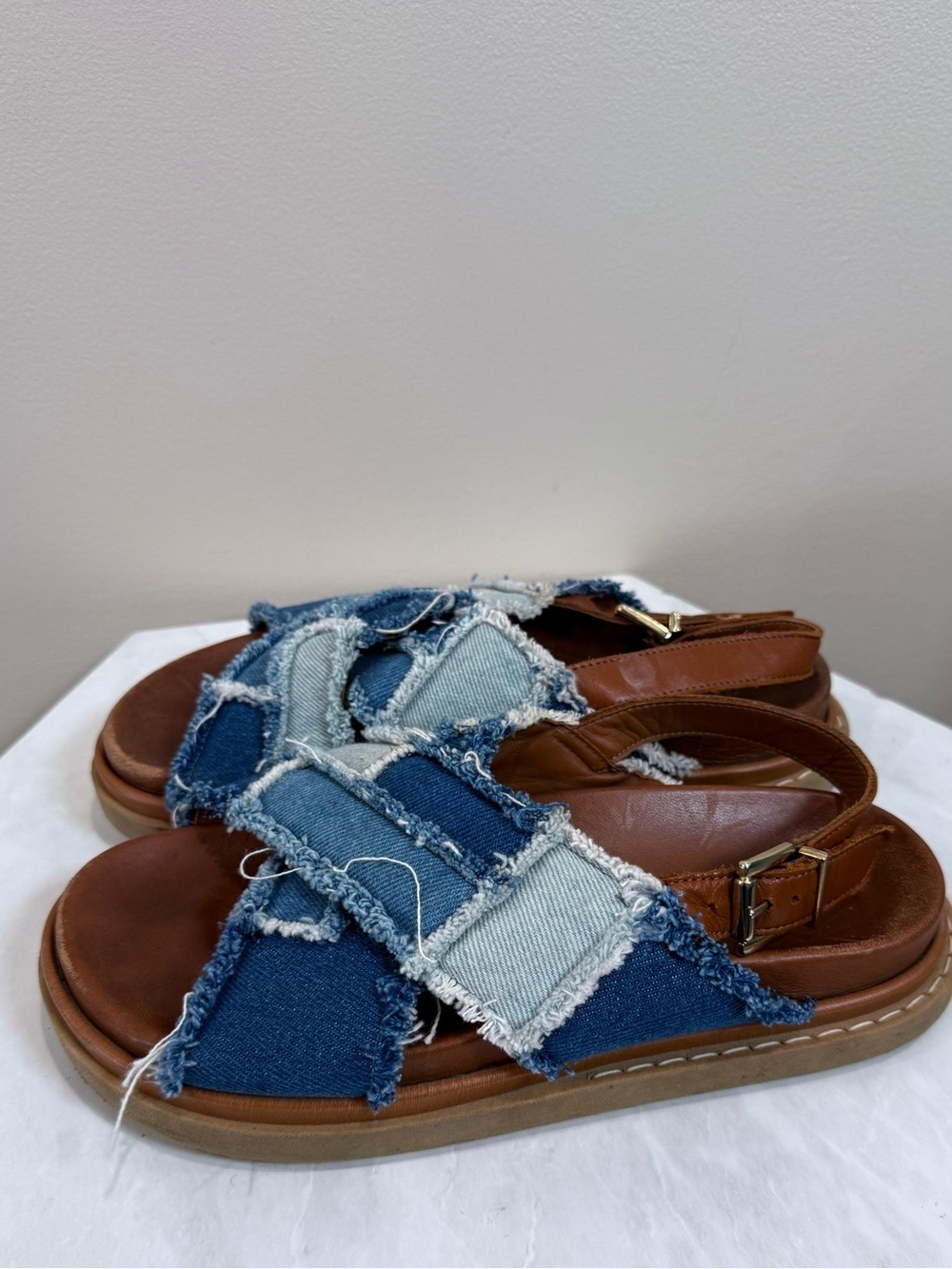 🔥Alohas Women’s Denim Patchwork Slingback Sandals - Blue Size 37 EC🔥